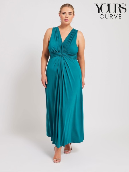 Yours Curve Green Knot Front Maxi Dress (N26951) | R$ 505