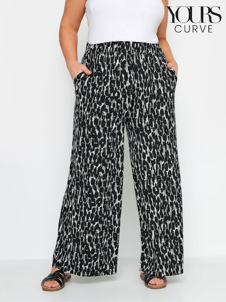 Yours Curve Black Leopard Print Jersey Wide Leg Trousers (N26954) | €36