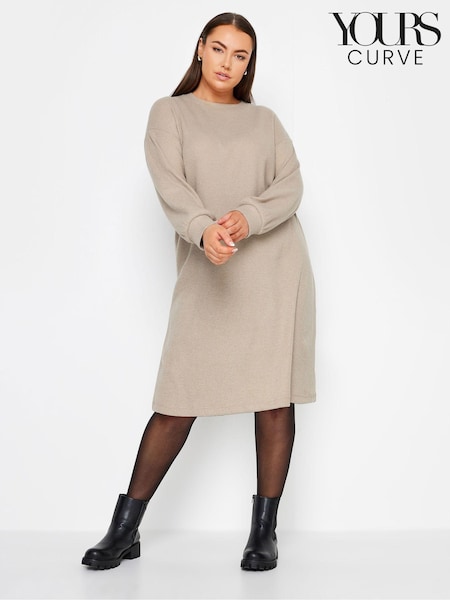 Yours Curve Cream Soft Touch Jumper Dress (N26969) | $53