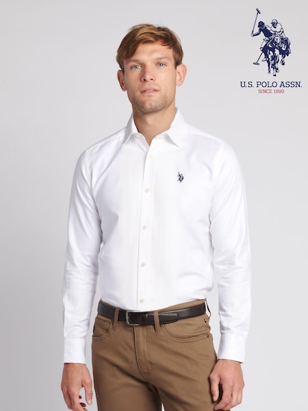 U.S. Polo Assn. White Mens Long Sleeve Royal Twill 100% Cotton Shirt (N27002) | R$ 640