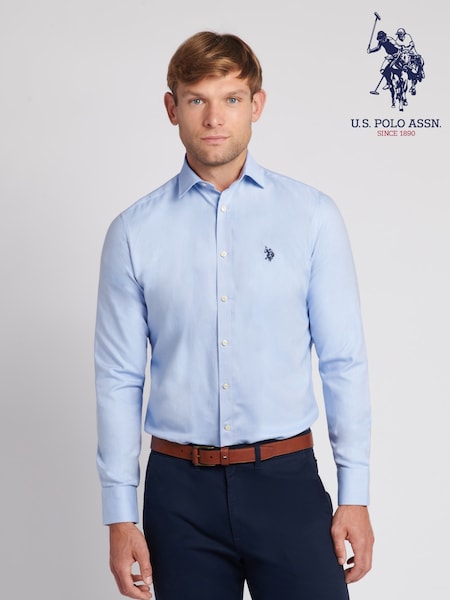 Sininen - U.S. Polo Assn. Mens Long Sleeve Royal Twill 100% Cotton Shirt (N27003) | €102