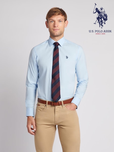 U.S. Polo Assn. Blue Long Sleeve Mens Poplin Shirt (N27008) | ₪327