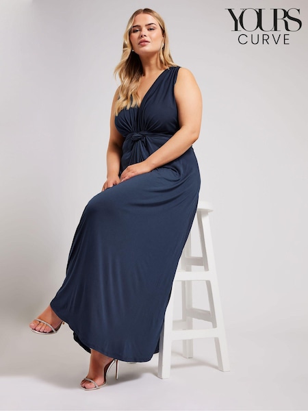 Yours Curve Blue Knot Front Maxi Dress (N27015) | 252 QAR