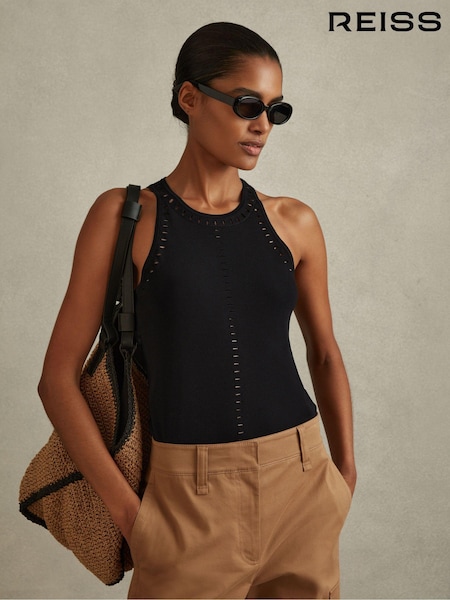 Reiss Black Cammi Fitted Cut-Out Detail Vest (N27046) | 867 QAR