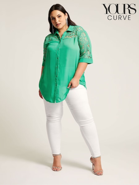 YOURS LONDON Curve Green Lace Sleeve Shirt (N27067) | €9