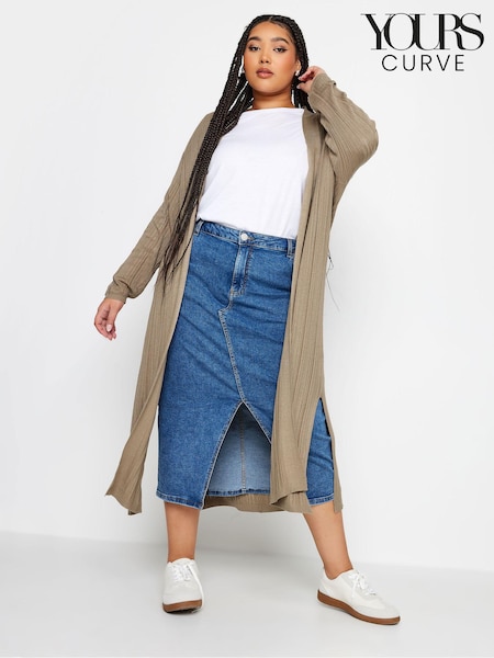 Naravni - Yours Curve Longline Ribbed Cardigan (N27121) | € 45