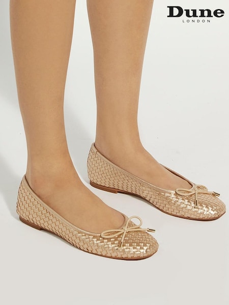 Dune London Gold Heights Flexible Sole Woven Leather Ballerina Flat Shoes (N27137) | $60