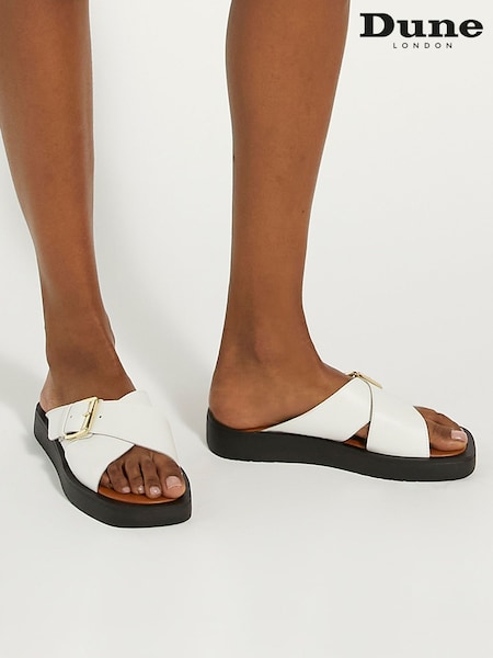 Dune London White Liquorice Buckle Cross Strap Sandals (N27139) | €57