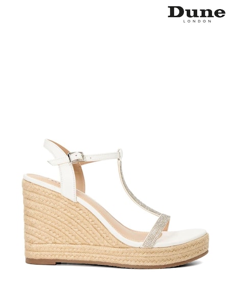 Dune London White Kitten T-Bar Wedge Sandals (N27140) | €63