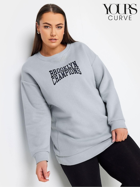 Yours Curve Grey 'New York' Slogan Sweatshirt (N27146) | €42