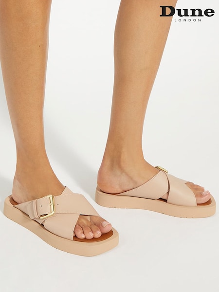 Dune London Pink Liquorice Buckle Cross Strap Sandals (N27157) | €57