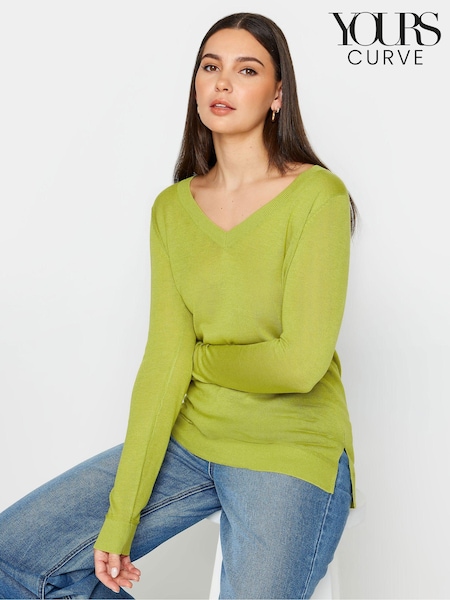 Yours Curve Green LTS Tall Fine Knit V-Neck Jumper (N27194) | €34