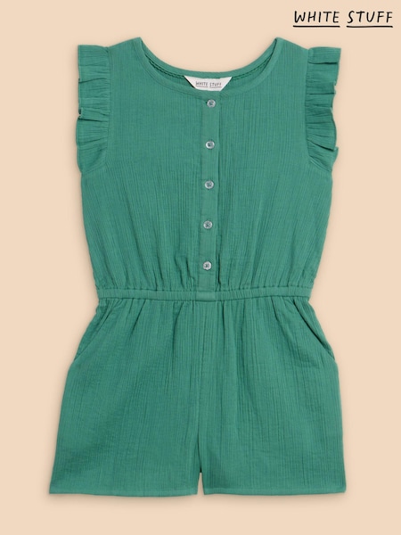 White Stuff Green Woven Frill 100% Cotton Playsuit (N27223) | €13