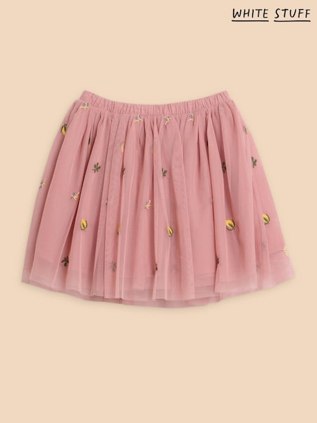 White Stuff Pink 100% Cotton Embroidered Tulle Skirt (N27237) | AED73