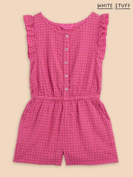 White Stuff Pink Gingham 100% Cotton Playsuit (N27254) | AED64