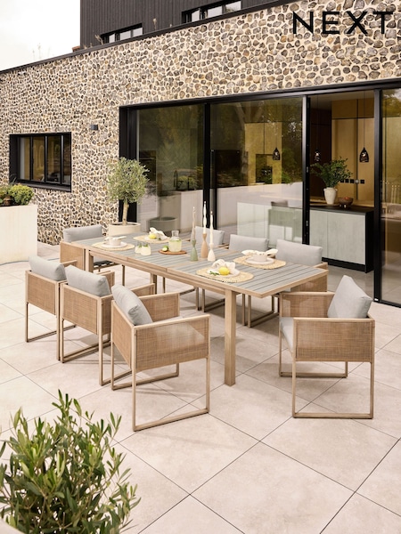 Natural Abel 6 to 8 Seater Rattan Garden Dining Table and Chairs Set (N27287) | €1,725
