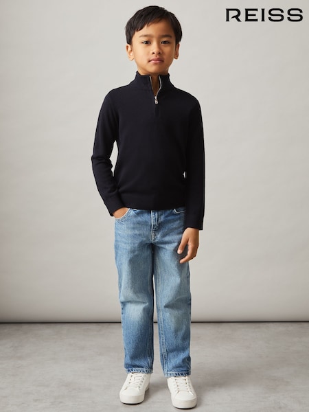 Reiss Navy Blackhall 9-13 yrs Merino Wool Half-Zip Funnel Neck Jumper (N27367) | €55