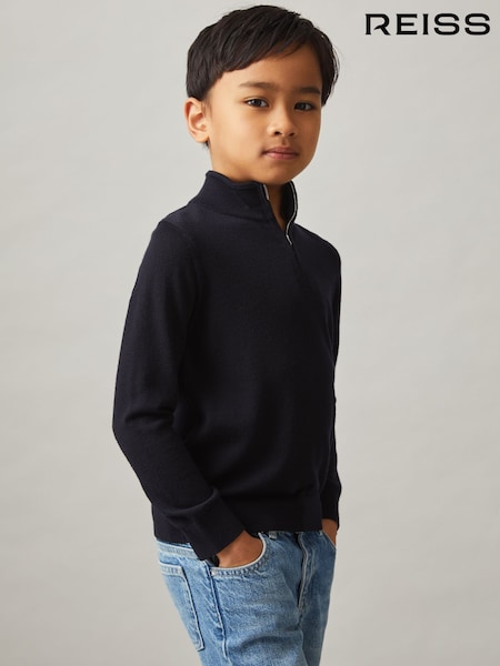 Reiss Navy Blackhall 3-9 yrs Merino Wool Half-Zip Funnel Neck Jumper (N27403) | €50