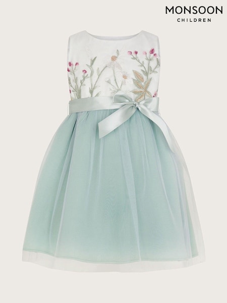 Monsoon Green Baby Maya Scuba Embroidered Dress (N27476) | € 70 - € 78