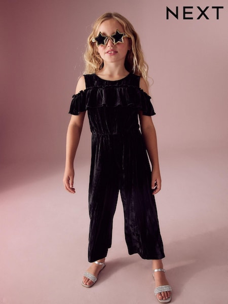 Black Velvet Cold Shoulder Jumpsuit (3-16yrs) (N27515) | 58 QAR - 72 QAR