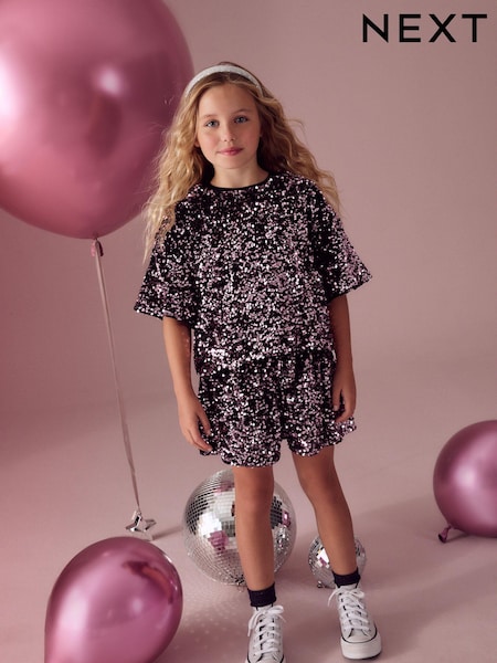 Berry Pink Sequin Top and Short Set (3-16yrs) (N27516) | AED106 - AED128