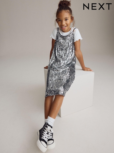 Silver Sequin Slip Dress and T-Shirt Set (3-16yrs) (N27520) | €31 - €37
