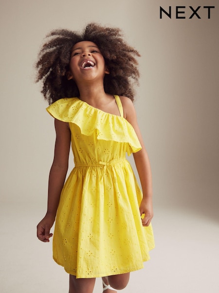 Rumena vezena - One Shoulder 100% Cotton Dress (3-16yrs) (N27552) | € 15 - € 19