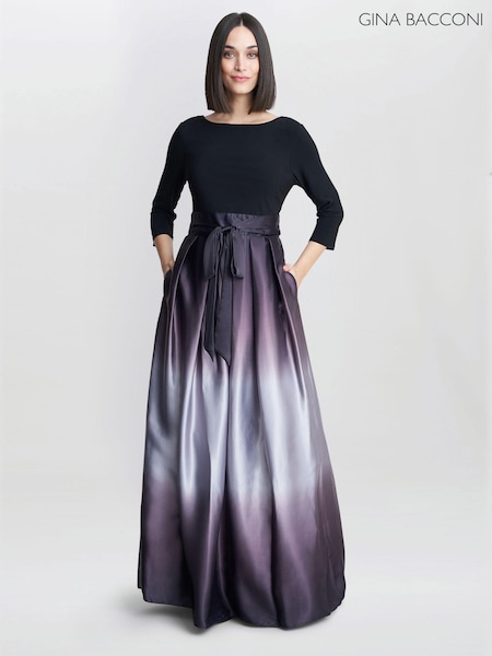 Gina Bacconi Multi Ingrid V-Neck Back Ombre Satin Maxi Dress (N27561) | 358 QAR