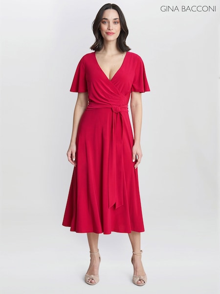 Gina Bacconi Red Donna Jersey Dress With Tie Belt (N27564) | €88