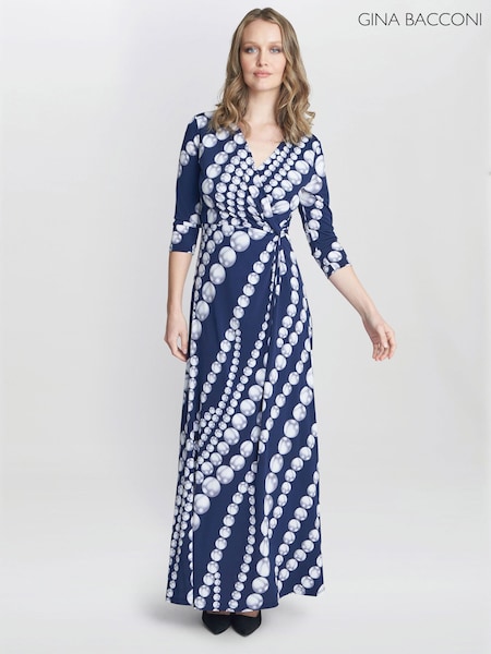 Gina Bacconi Blue Carly Jersey Wrap Maxi Dress (N27579) | €95
