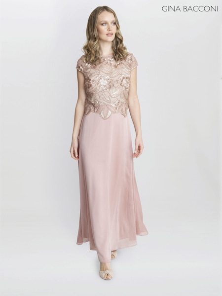 Gina Bacconi Gold Shirley Maxi Dress With Embroidered Sequin Bodice (N27589) | €185