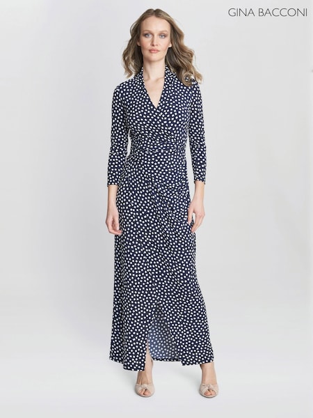 Gina Bacconi Blue Jackie Jersey Wrap Maxi Dress (N27592) | €95