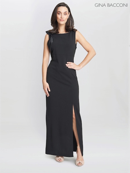 Gina Bacconi Merle Bow Shoulder Maxi Black Dress (N27594) | €147
