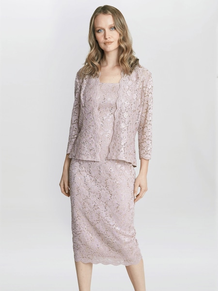 Gina Bacconi Pink Kayla Lace Midi-Length Jacket And Dress (N27595) | €172