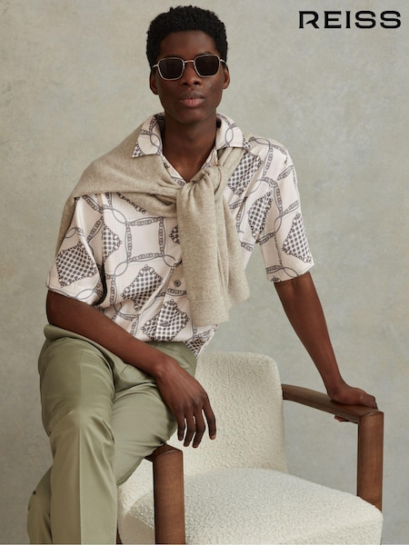 Reiss Silver Lumia Relaxed Chain Print Cuban Collar Shirt (N27628) | €171