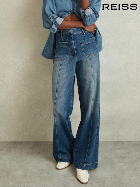 Reiss Mid Blue Kira Front Pocket Wide Leg Jeans (N27673) | €218