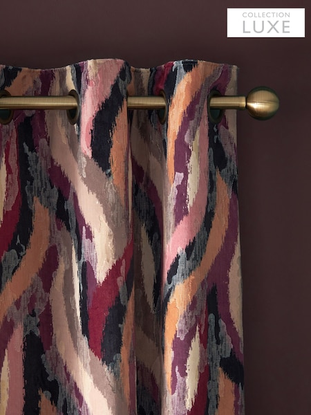 Plum Purple Collection Luxe Heavyweight Eyelet Cut Velvet Abstract Lined Curtains (N27686) | €112 - €223