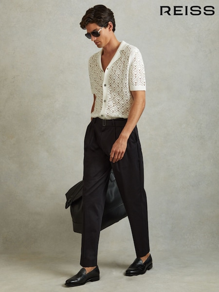 Valkoinen - Reiss Corsica Crochet Cuban Collar Shirt (N27690) | €202