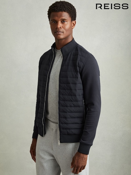 Marineblau - Reiss Freddie Hybrid Quilt and Interlock Jersey Zip-Through Jacket (N27699) | 257 €