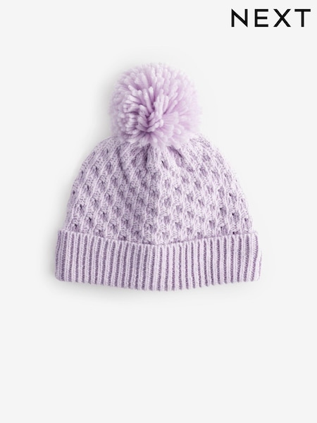 Lilac Waffle Knit Baby Pom Hat (0mths-2yrs) (N27700) | €6