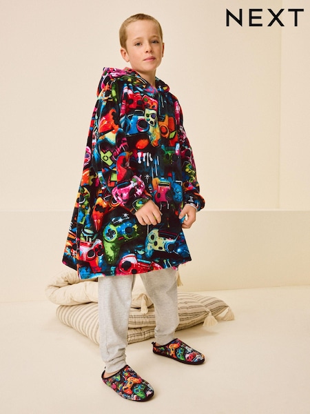 أزرق/طبعة وجه مبتسم أخضر - Fleece Hooded Blanket (3-16yrs) (N27753) | ‏62 ر.ق. - ‏86 ر.ق.