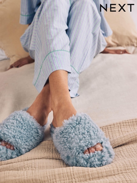Blau - Faux Fur Flatform Slider Slippers (N27770) | 10 €
