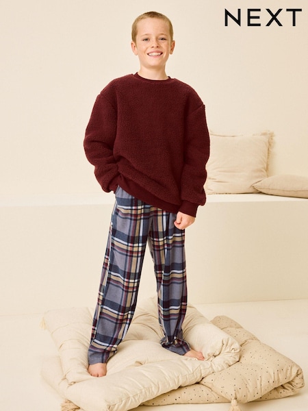 Plum Purple Check Borg Single Pyjamas (3-16yrs) (N27783) | AED74 - AED102