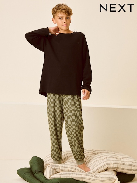 Black/Green Checkerboard Single Cosy Fleece Pyjamas (3-16yrs) (N27788) | AED60 - AED78