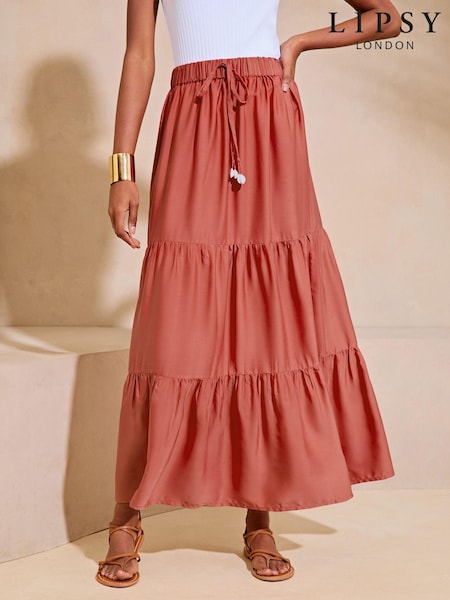 Lipsy Rust Tiered Midi Skirt (N27808) | €25