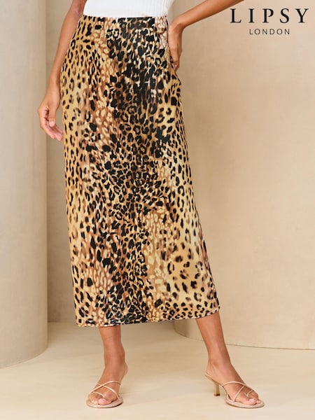 Lipsy Leopard Print Satin Bias Cut Midi Skirt (N27853) | € 25
