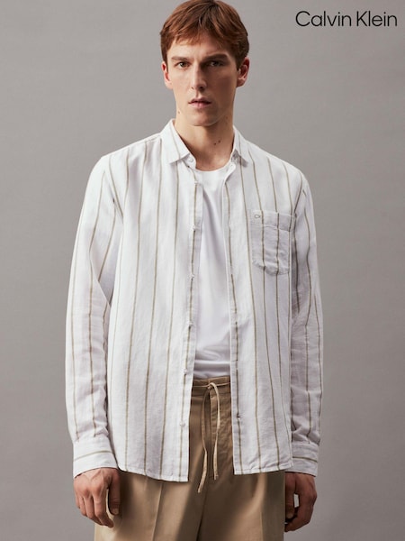 Calvin Klein Green Linen Cotton Stripe Shirt (N27859) | €61