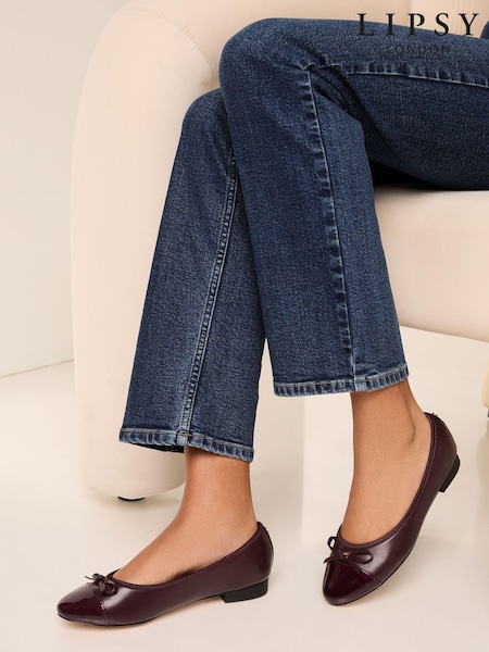 Roșu - Lipsy Pantofi cu talpă plată Bombeu Fundă Ballet Espadrile Faux Leather Work Balerină (N27930) | 114 LEI