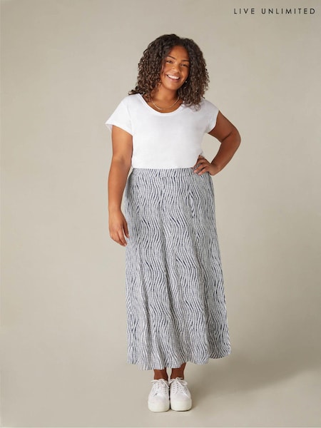 Live Unlimited Grey Curve Leaf Print Pleat Front Skirt (N27950) | €37