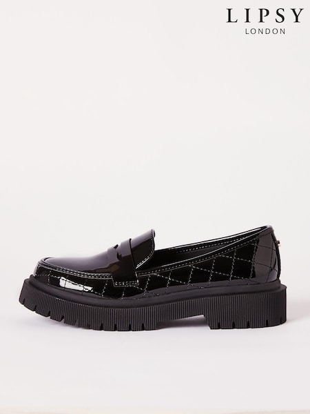 Lipsy Faux Leather Chunky Quilted Slip On Loafer School Shoe (N27960) | 133 LEI - 154 LEI